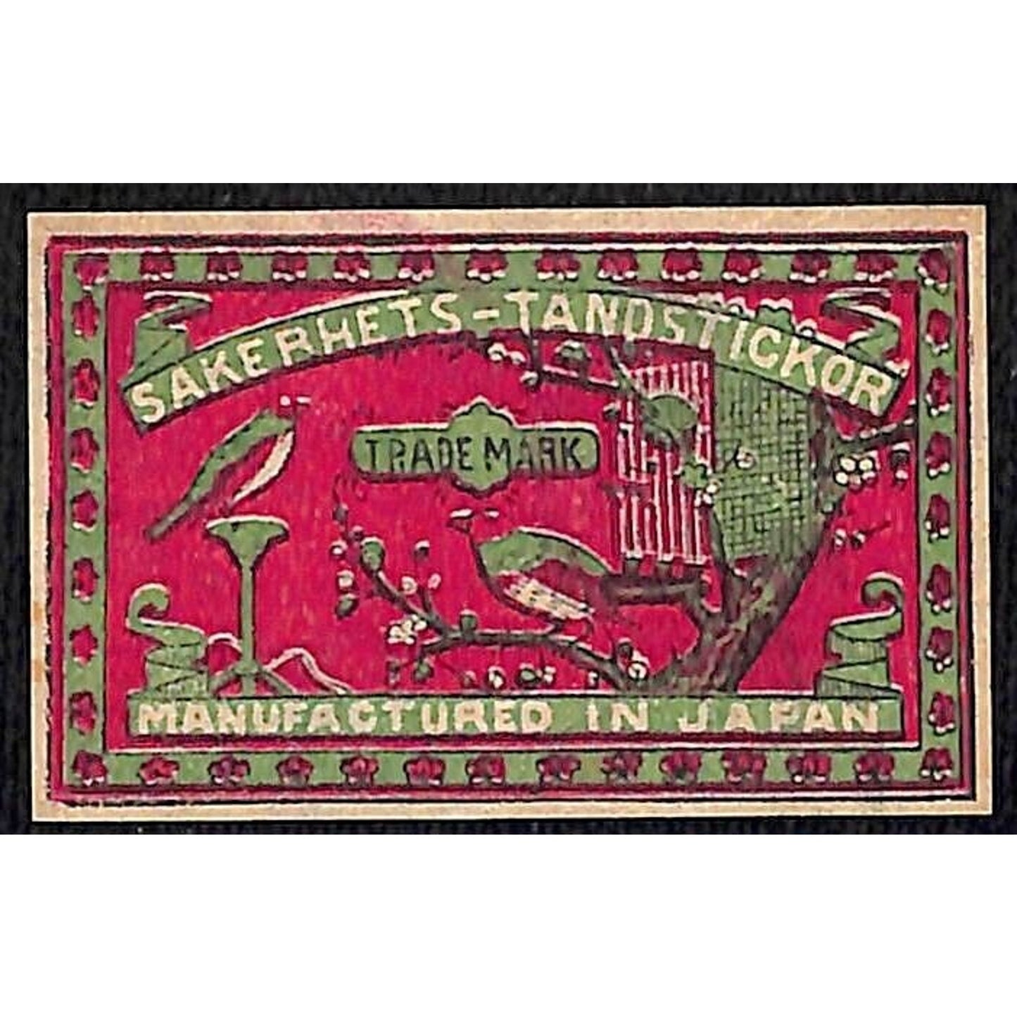 Birds Birdhouse Sakerhets Made in Japan c1900-1920's Matchbox Label VGC