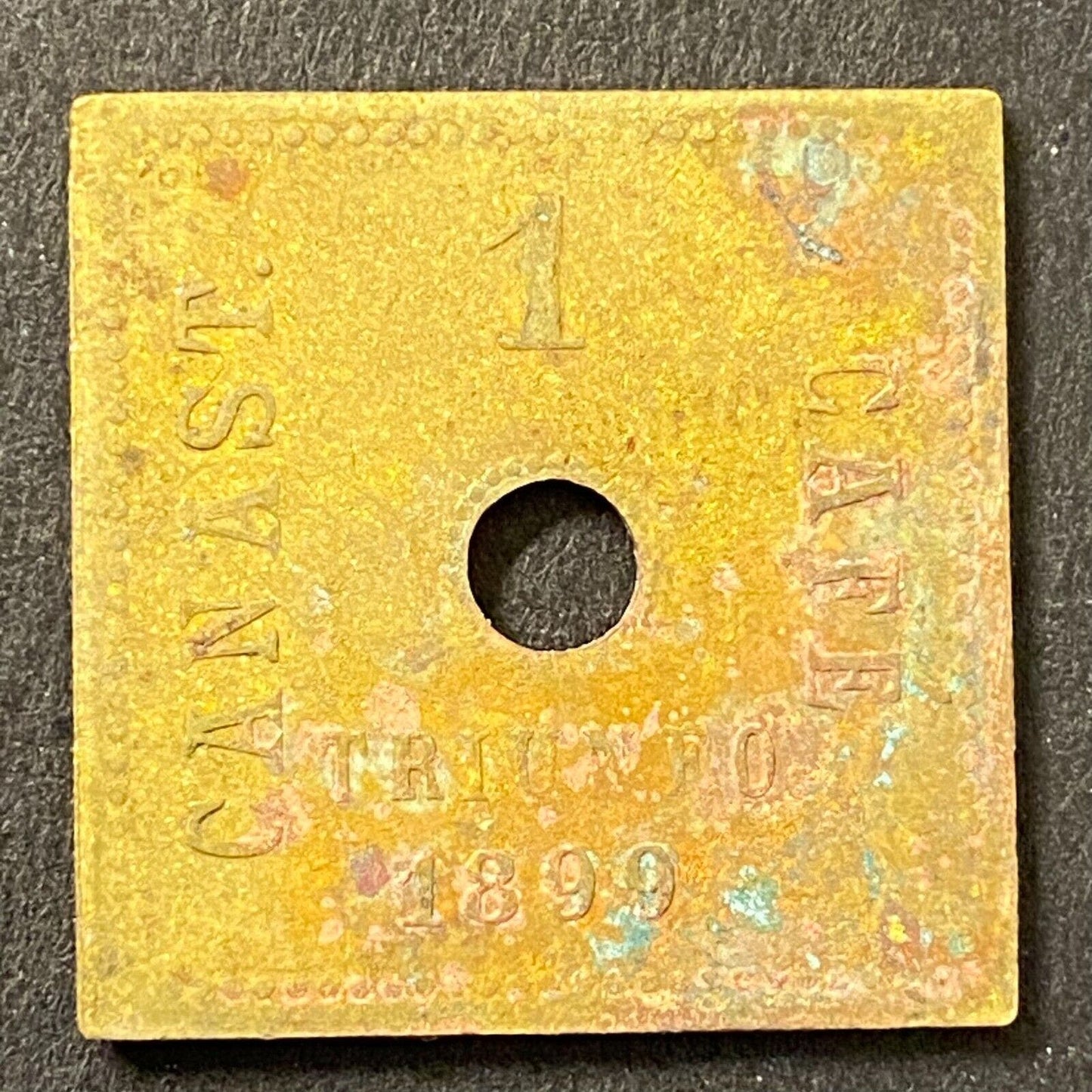 Triunfo Mexican Coffee Plantation Token 1899 Canasto Cafe "1" 25mm x 25mm (#2)