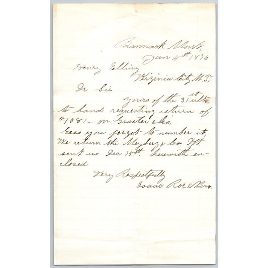1876 ALS from Isaac Roe & Bro. (Bankers ) Bannack City, MT to Henry Elling*