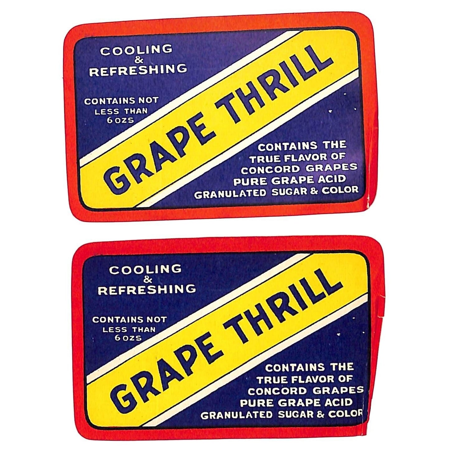 2 Grape Thrill Soda Labels (Crown Bottling Works New Orleans ?) c1927 w/ Creases