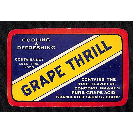 Grape Thrill Soda Label (Crown Bottling Works - New Orleans ?) c1927 Scarce