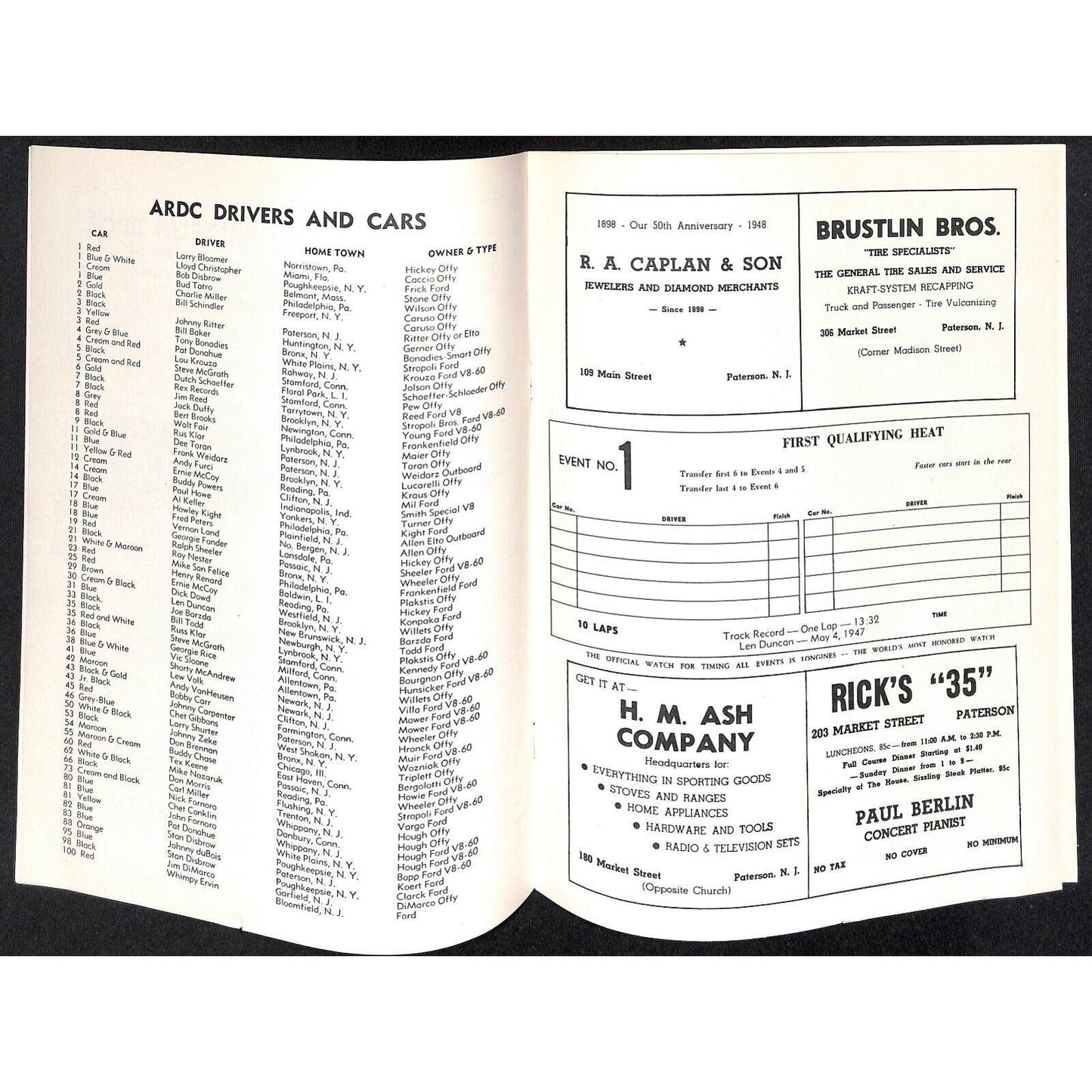 Hinchliffe Stadium Midget Auto Races 7/9 1948 Program Kay Nestor 8pp VGC Scacre