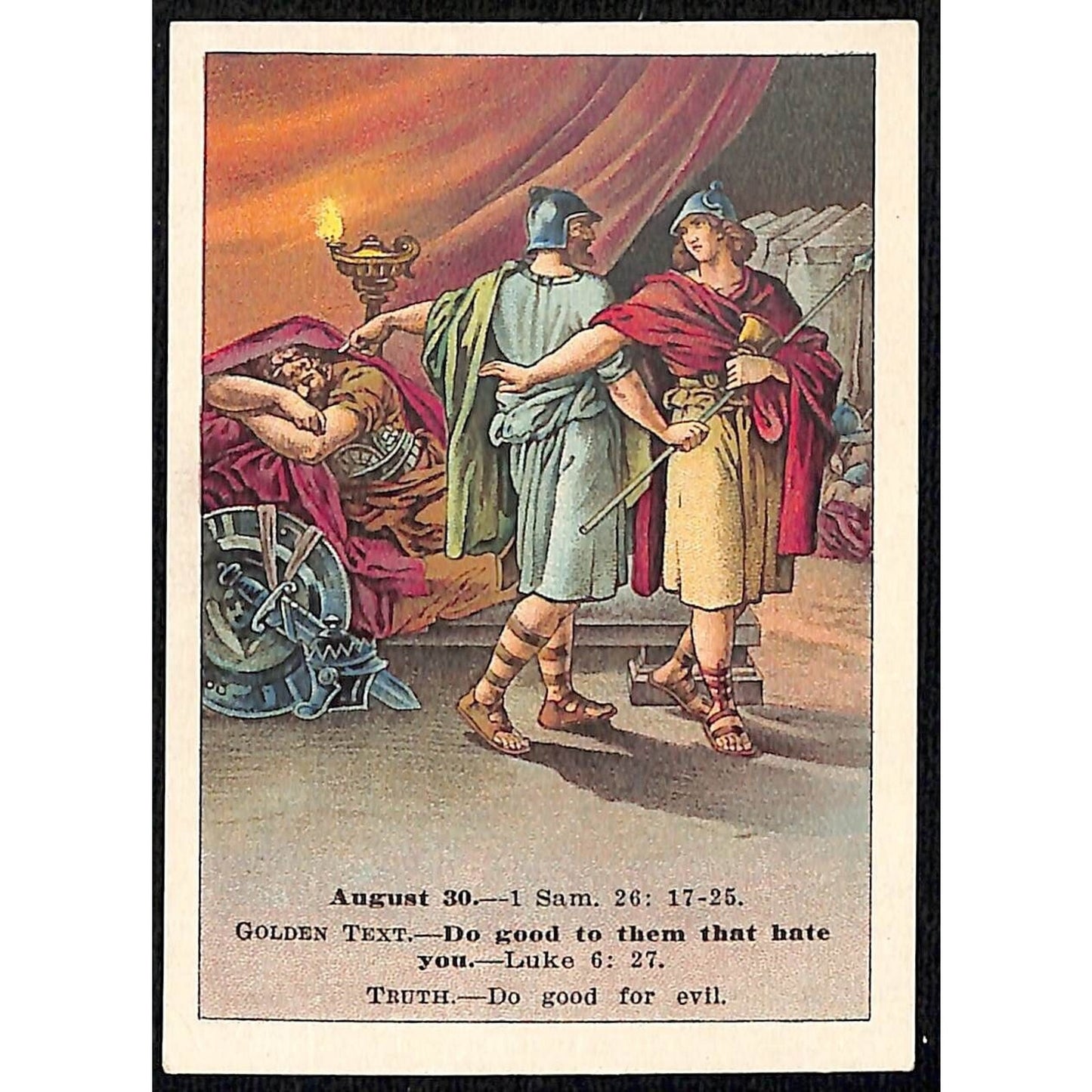 1908 "David Spares Saul's Life" Lesson Picture Holy Card
