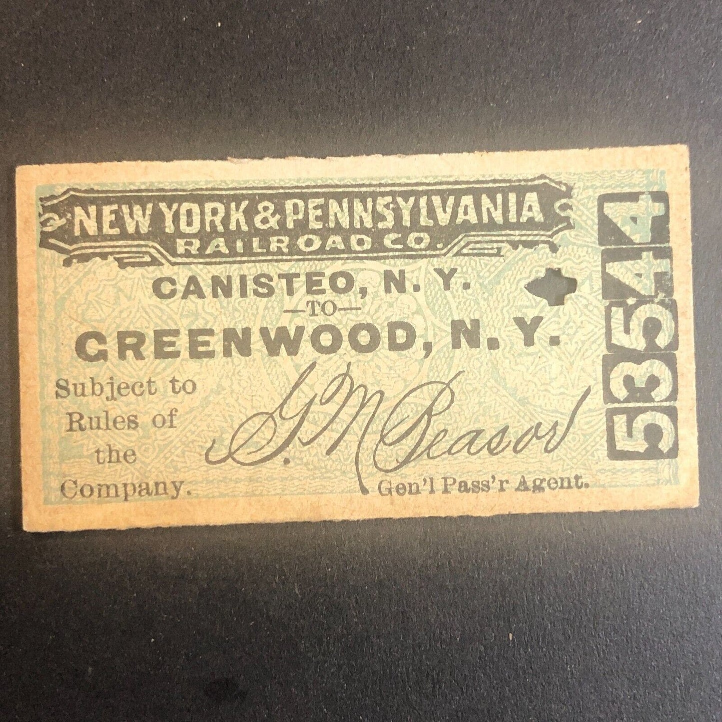 New York & Pennsylvania Railroad July 13 1917 Greenwood, NY Ticket #53544
