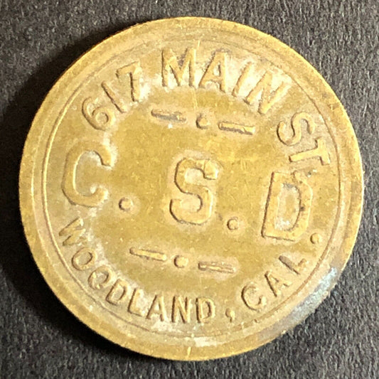 C.S.D. Charles Dunlap Cigars Woodland CA Brass Trade Token G/F 5c c1920's - 21mm
