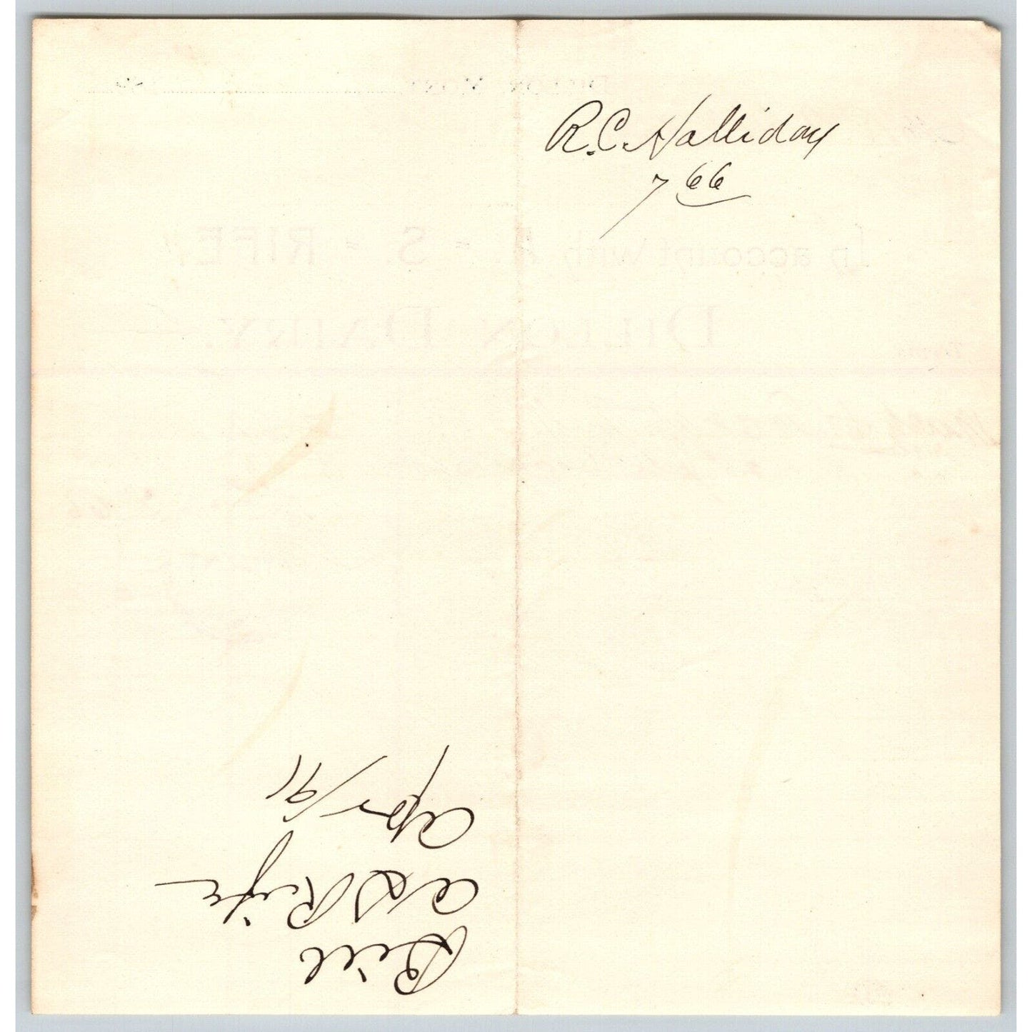 Dillon MT A.S. Rife Dillon Dairy 1891 Billhead 132 Quarts Milk R.C. Halliday*