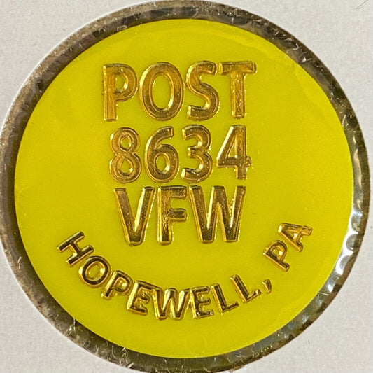Hopewell, PA V.F.W. 8634 c1970's-80's Plastic "Good For One Beer" Token