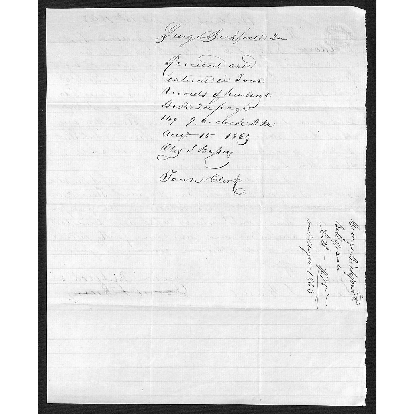 1863 George Bickford / Jabez Knowlton* Newburgh, ME " Sales Agreement Document