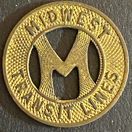 Midwest Transit Lines G/F One Fare Transit Token Hanging "M" 16mm