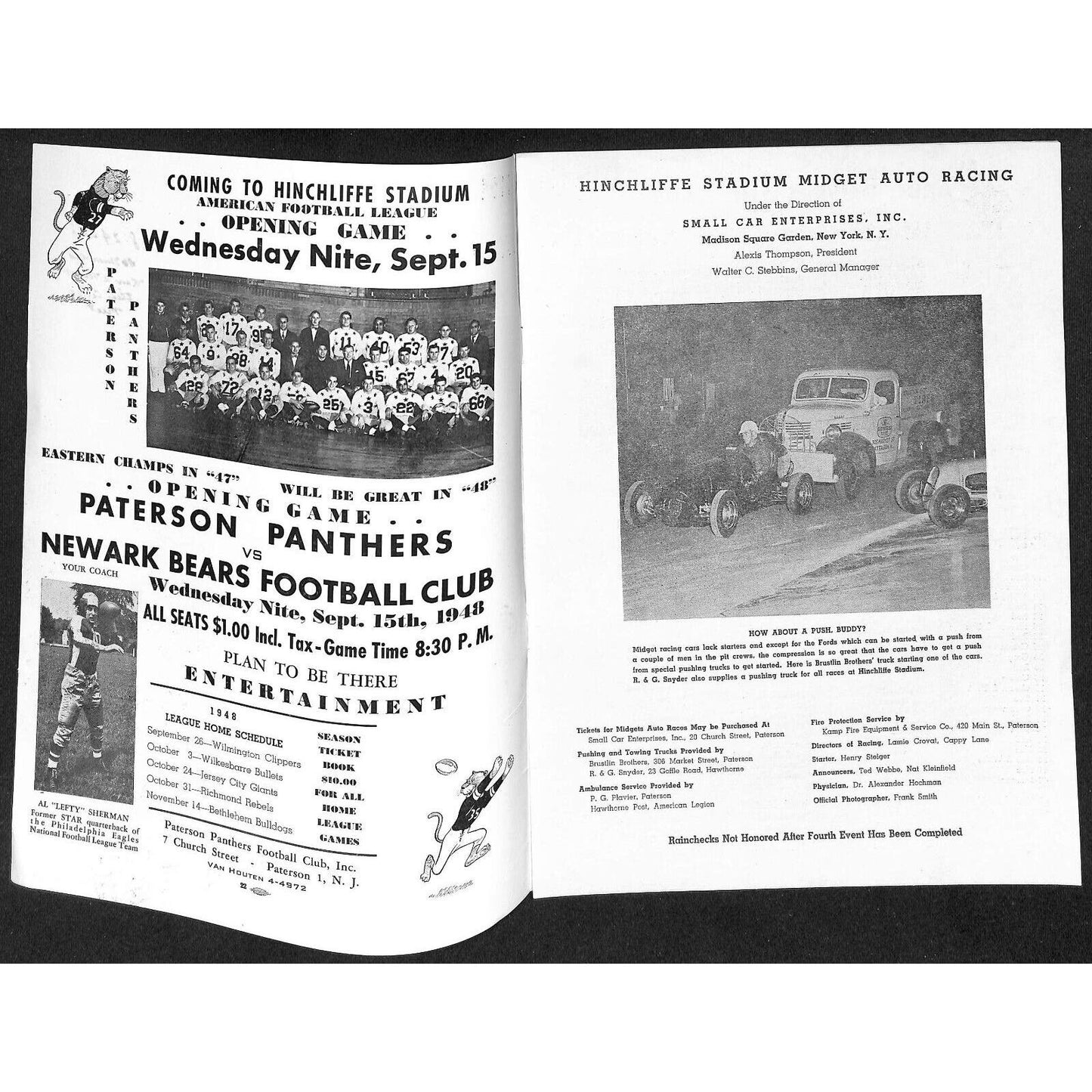 Hinchliffe Stadium Midget Auto Races 8/24 1948 Program Buddy Chase 8p VGC Scarce