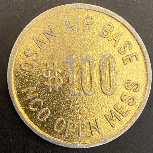 Korea Osan Air Base NCO Open Mess $1 Gold Alum Military Token 40mm Scarce (#1)