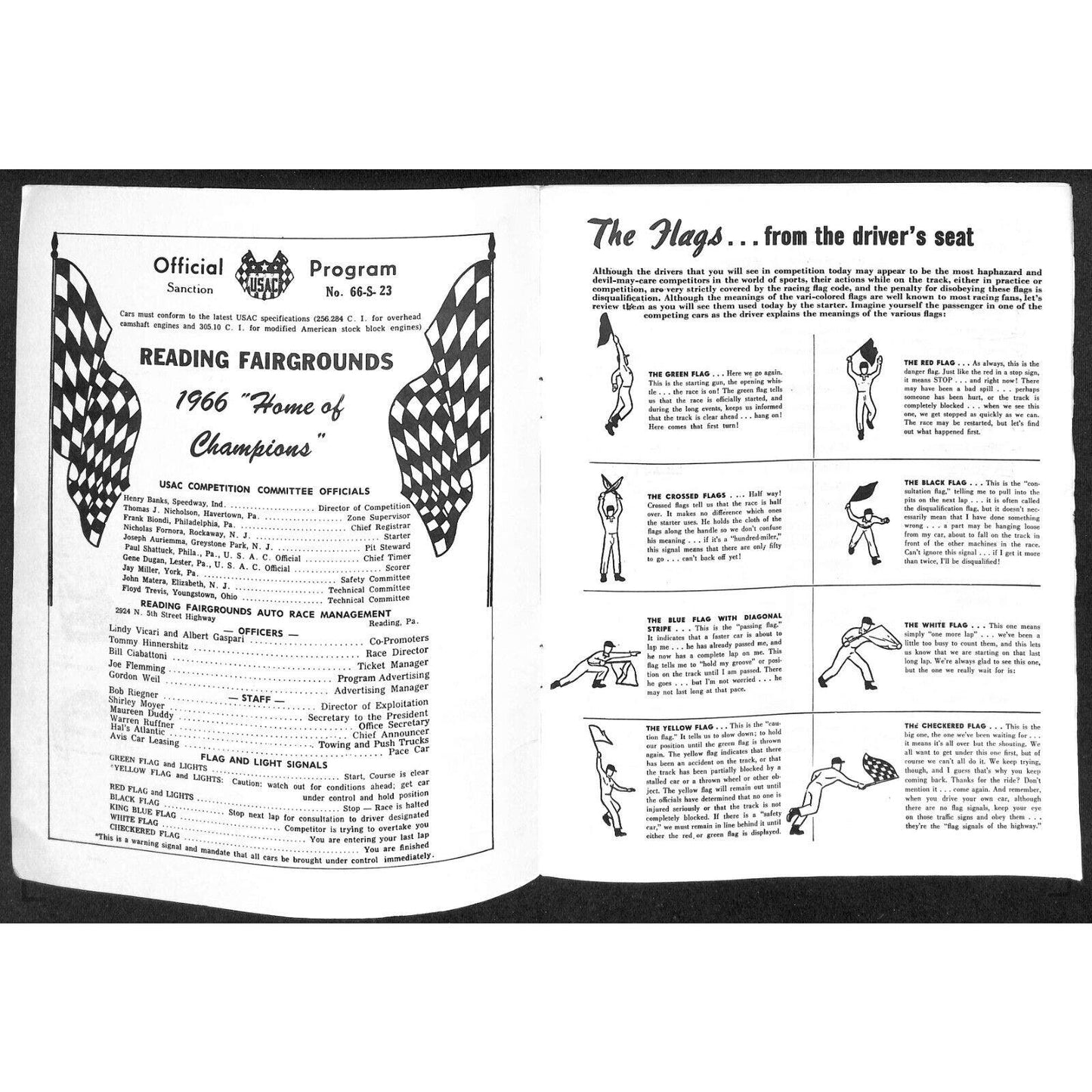 Reading Fairgrounds 1966 USAC Auto Races Program Sprint Car 8pp* Mario / Unser