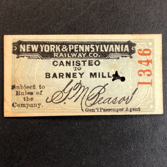New York & Pennsylvania Railroad July 4 1917 Barney Mill Ticket #1346