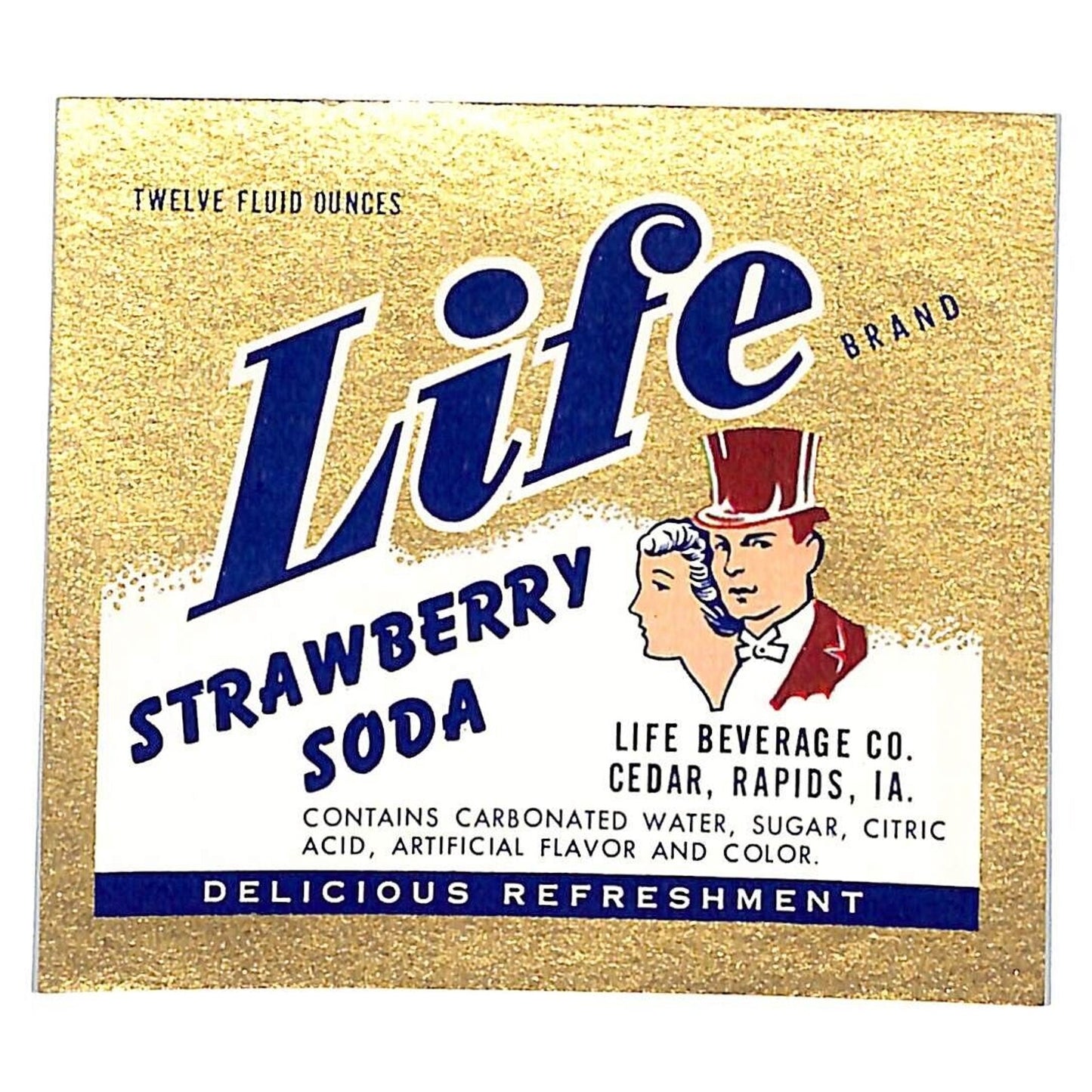 "Life" Brand Strawberry Soda Label Hoberg's Cedar Rapids, IA c1930's-40's Scarce