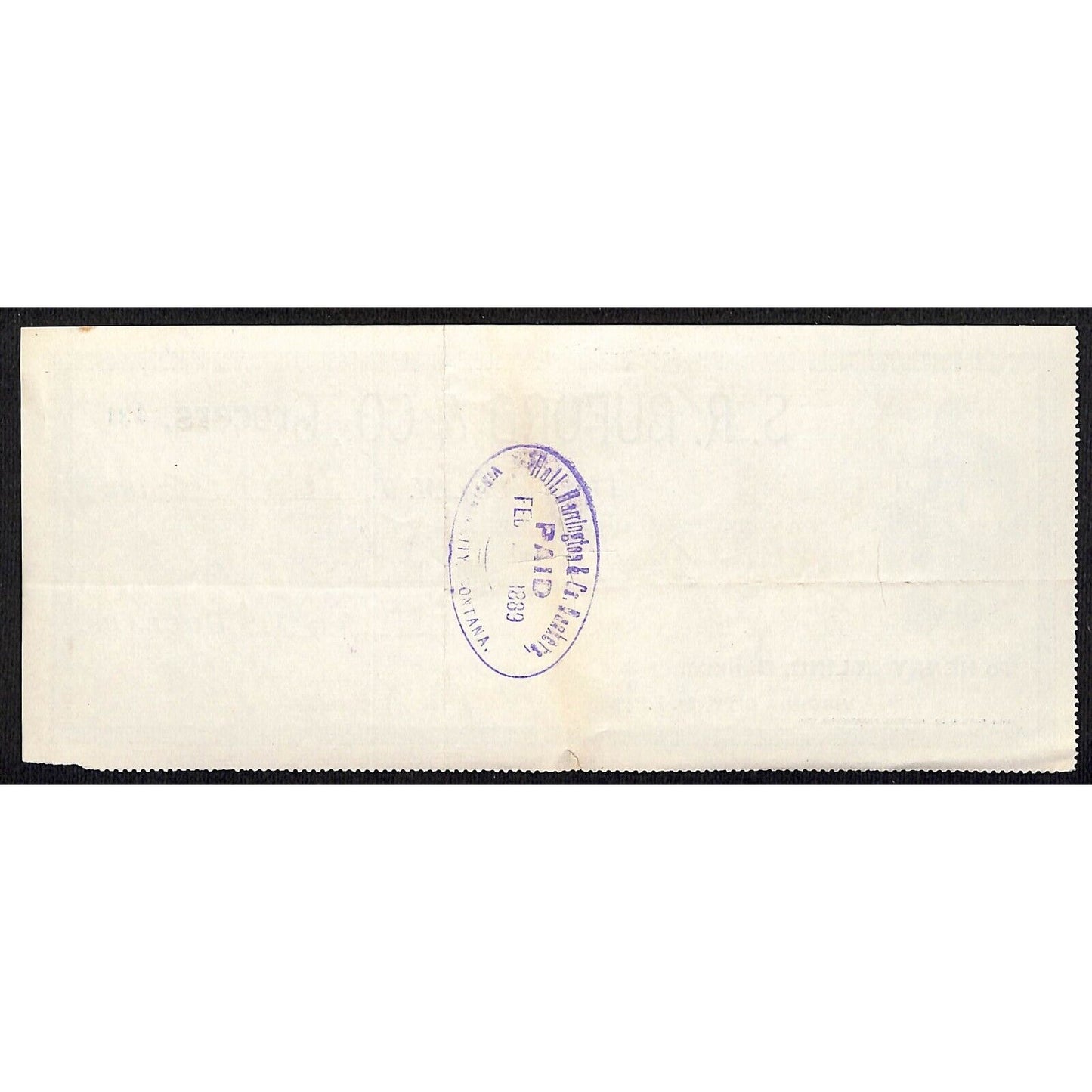 1889 Henry Elling Virginia City Montana Territory S.R. Buford Grocers Check #426