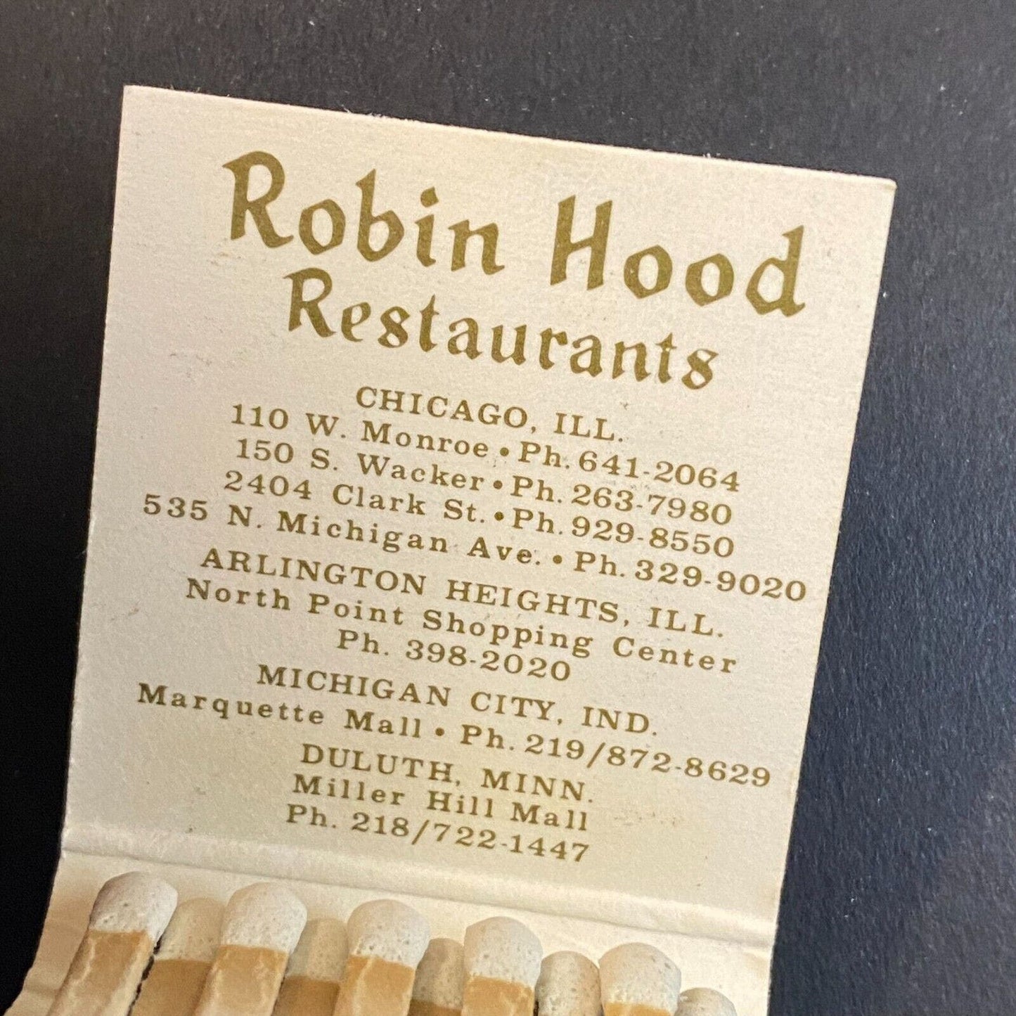 Robin Hood Restaurants / Roost Lounge c1960's-73 Full Matchbook VGC