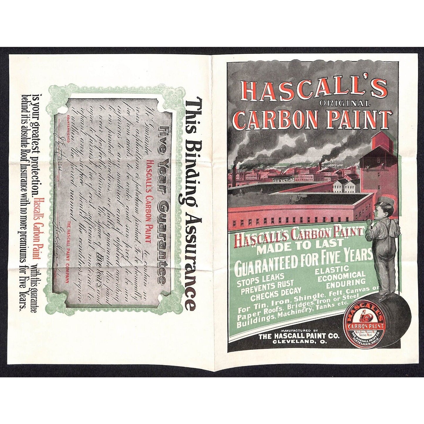 Hascall's Carbon Paint Cleveland, OH c1910 Product Brochure Sheet w/ Sample VGC