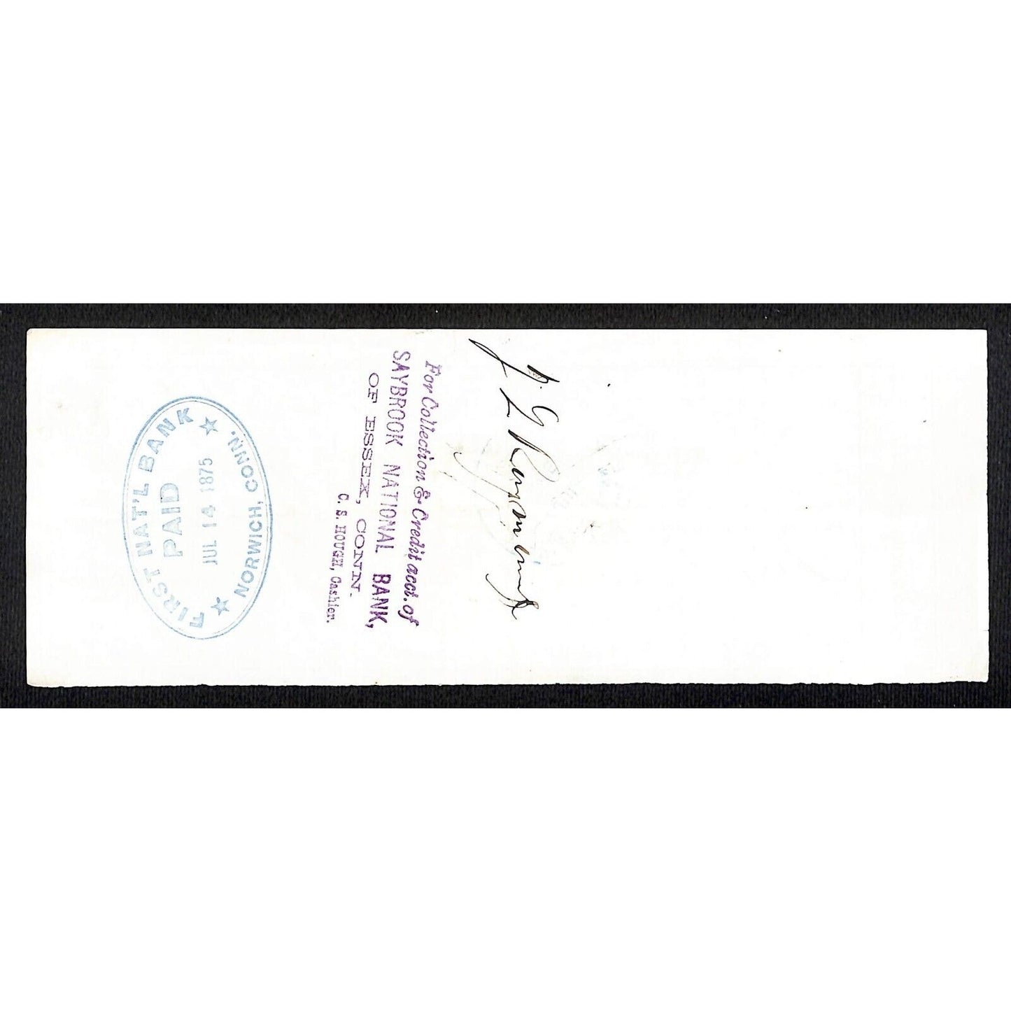James A. Bill* 1875 Thames National Bank Lyme CT on Rev Stamp Check Stock (#22)