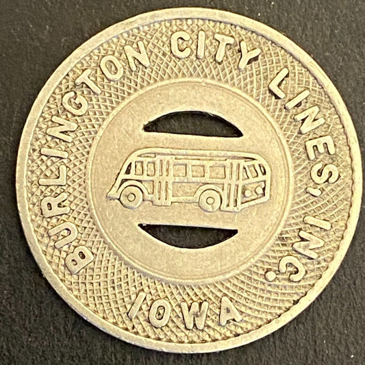 Burlington City Lines Iowa G/F One Fare Bus Transit Token c1947 23mm