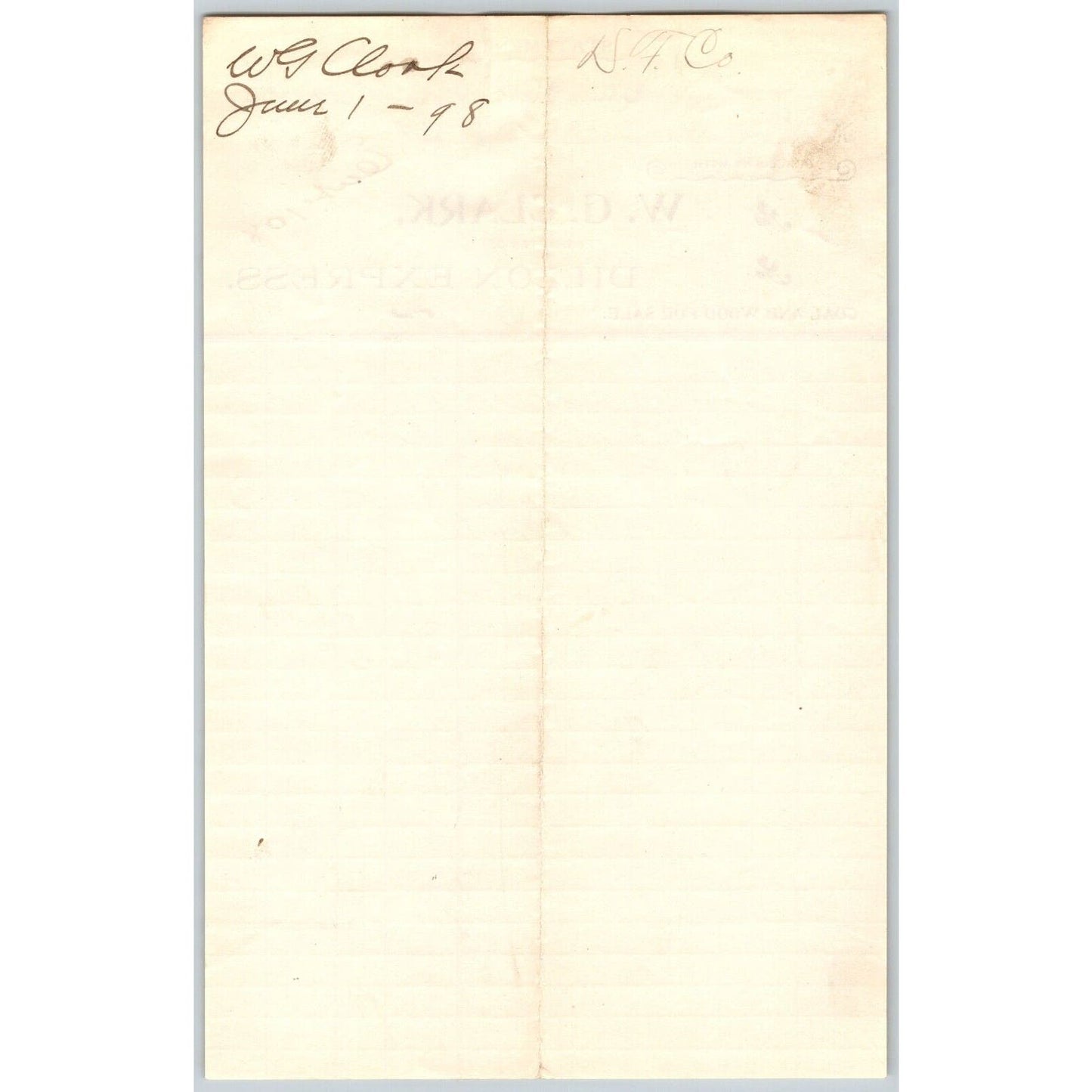Dillon, MT W.G. Clark Dillon Express Expressman Coal & Wood Jan 1898 Billhead