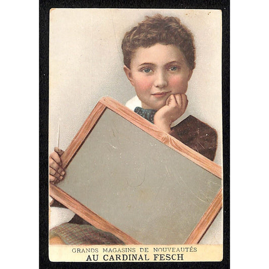 Laudier & Thuillier Cardinal Fesch Paris Victorian Trade Card Boy w/ Chalk Board