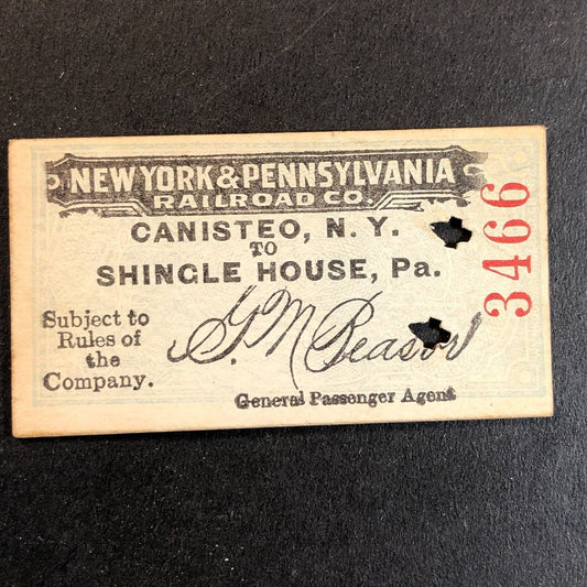 New York & Pennsylvania Railroad July 11 1917 Shingle House Ticket #3466 Scarce