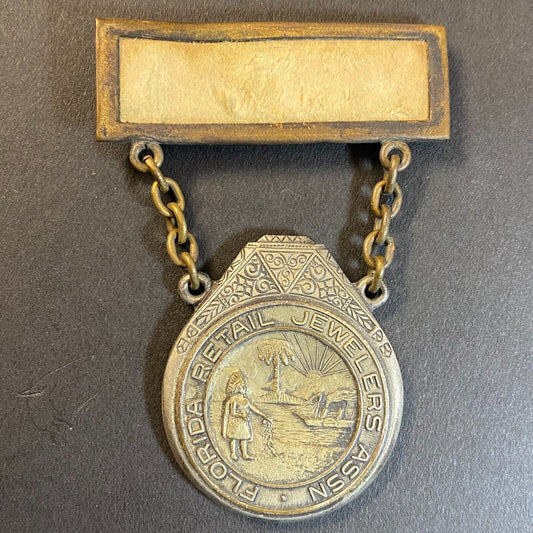 Florida Retail Jewelers Ass'n Medal Pinback Pin c1930's-40's 33mm / Robbins Co.