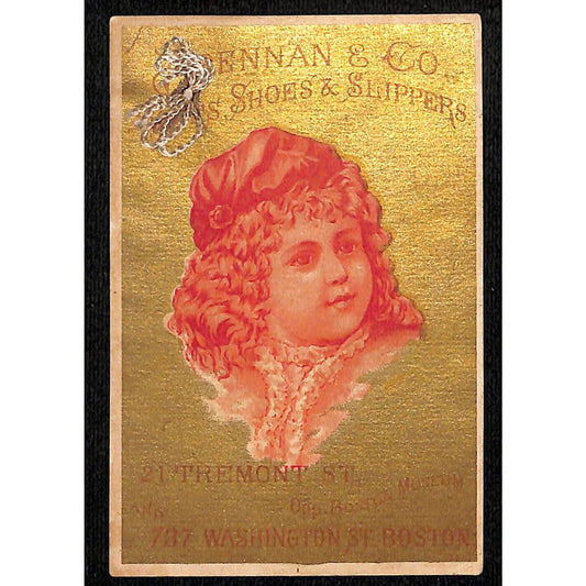 Brennan & Co. Shoes & Slippers Boston, MA Victorian Trade Card w/ String