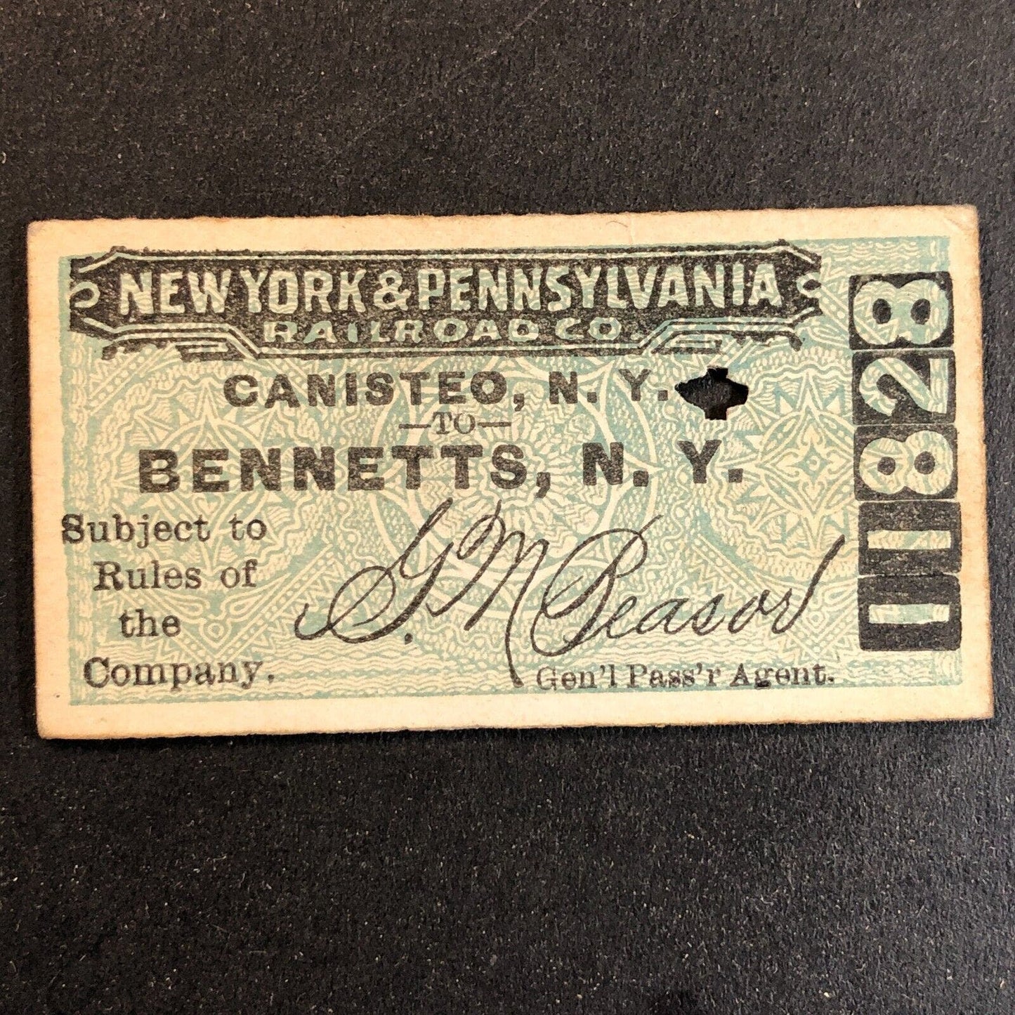 New York & Pennsylvania Railroad July 16 1917 Bennetts, NY Ticket #11828
