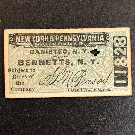 New York & Pennsylvania Railroad July 16 1917 Bennetts, NY Ticket #11828