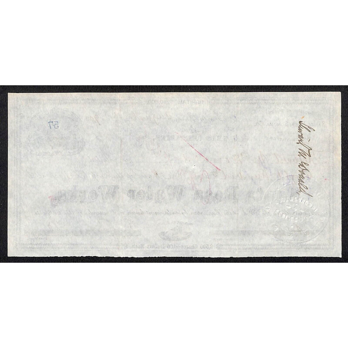 Santa Rosa Water Works 1903 Stock Certificate #53 869 Shares - Scarce