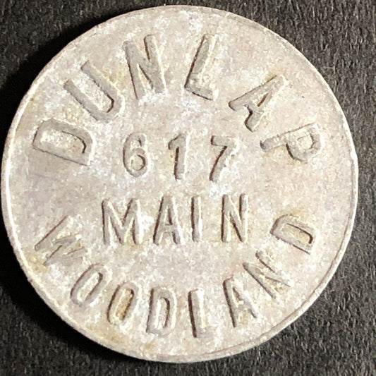 Dunlap (Charles / Cigars) c1920's - G/F 10c Alum Trade Token 21mm Woodland CA