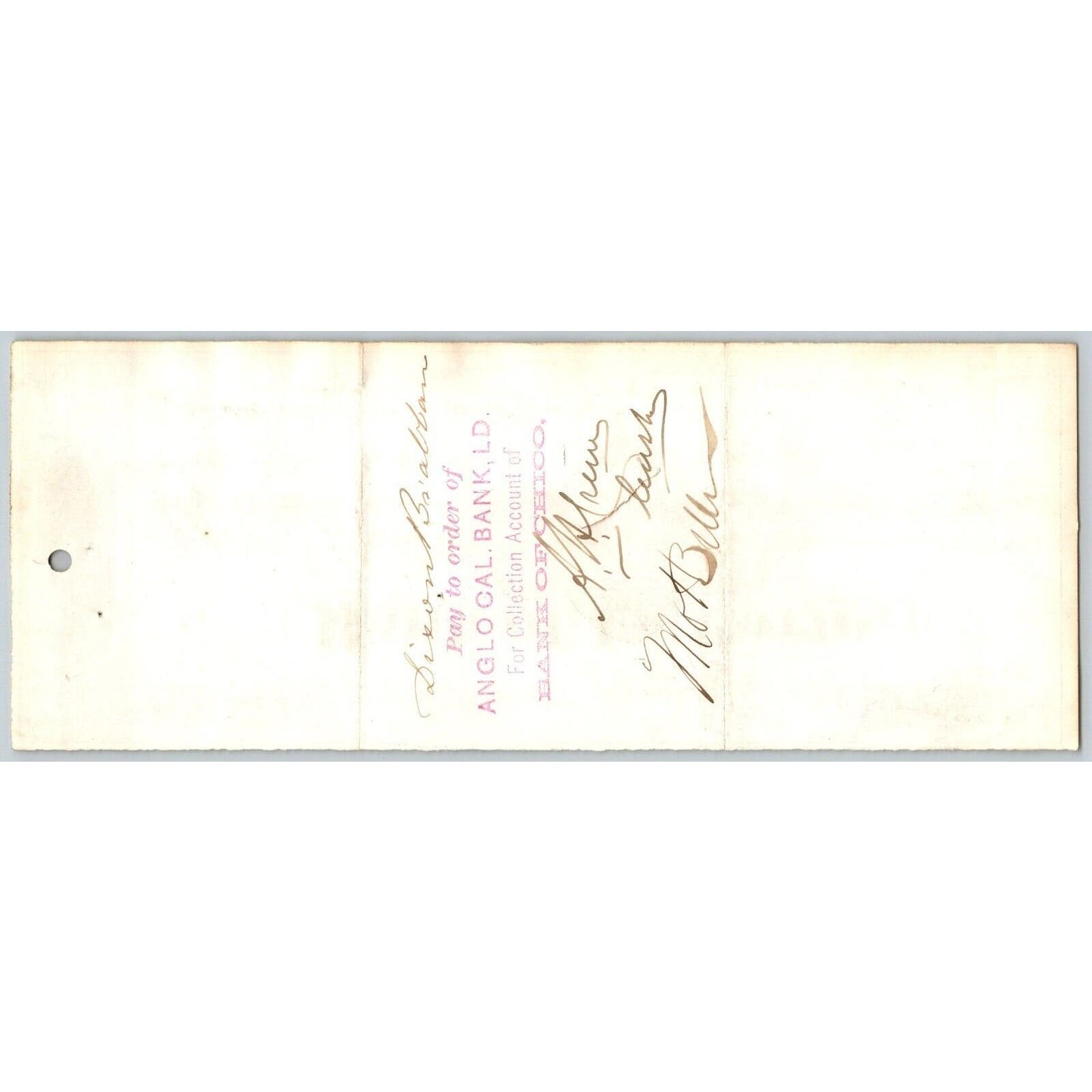 Bank of La Porte Check Dixon Brabban* 1876 Mining Vignette Rev Stamp #233