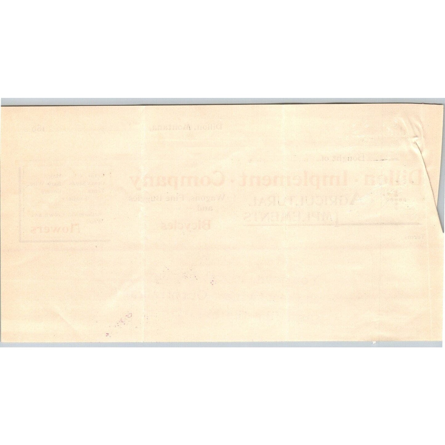 Dillon MT Dillon Implement Aug 1895 Bicycles Billhead S.R. Buford* Virginia City