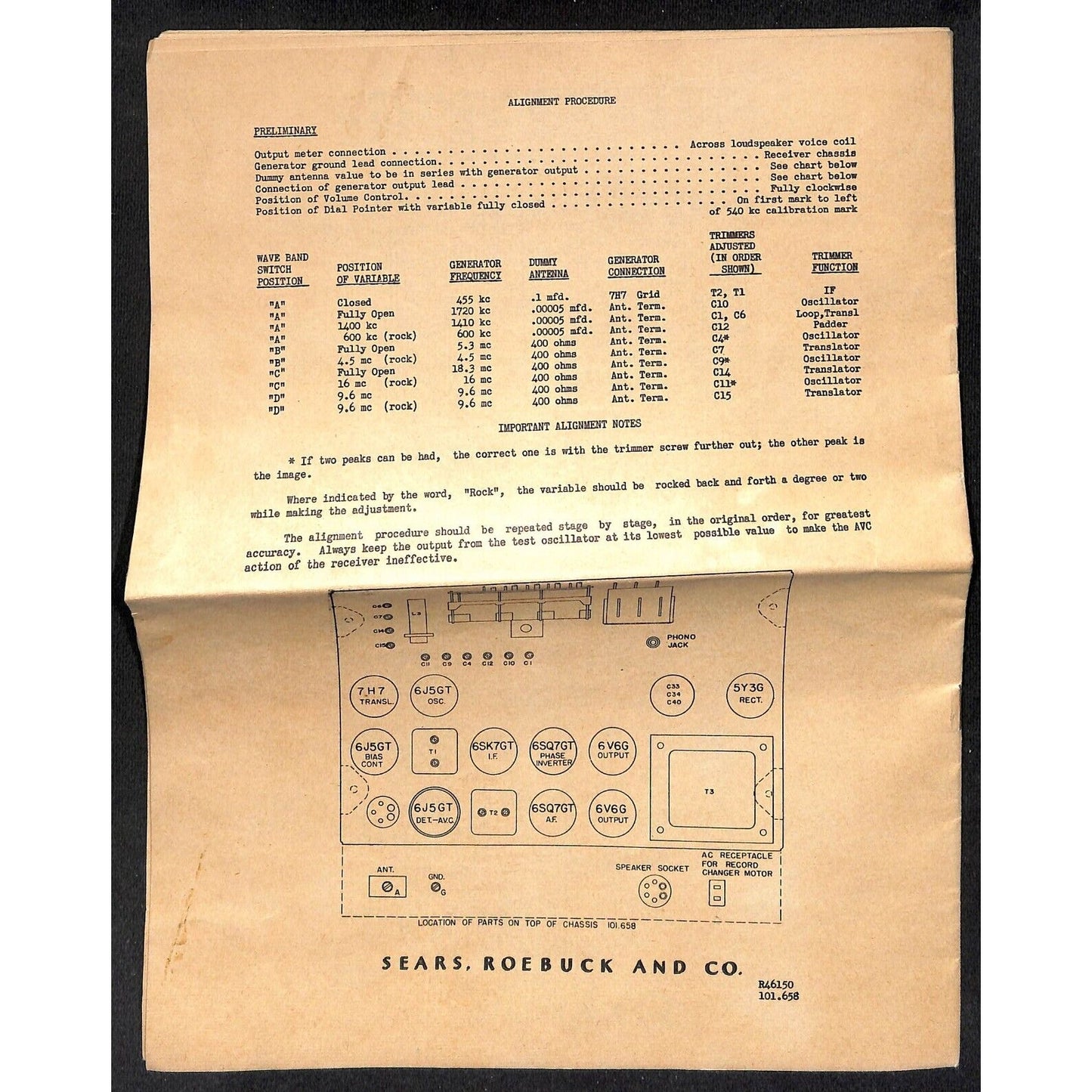 Sears, Roebuck c1931 Parts List & Instructions No. 101.658 Superheterodyne 12pp*