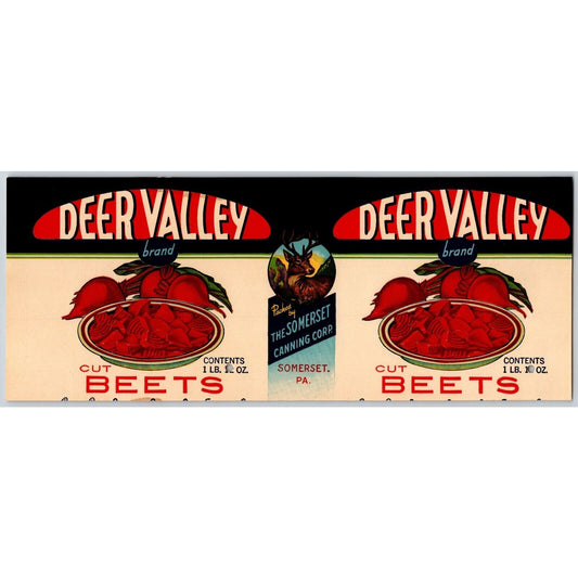 Deer Valley Cut Beets Paper Can Label Somerset, PA Canning c1942 VGC*