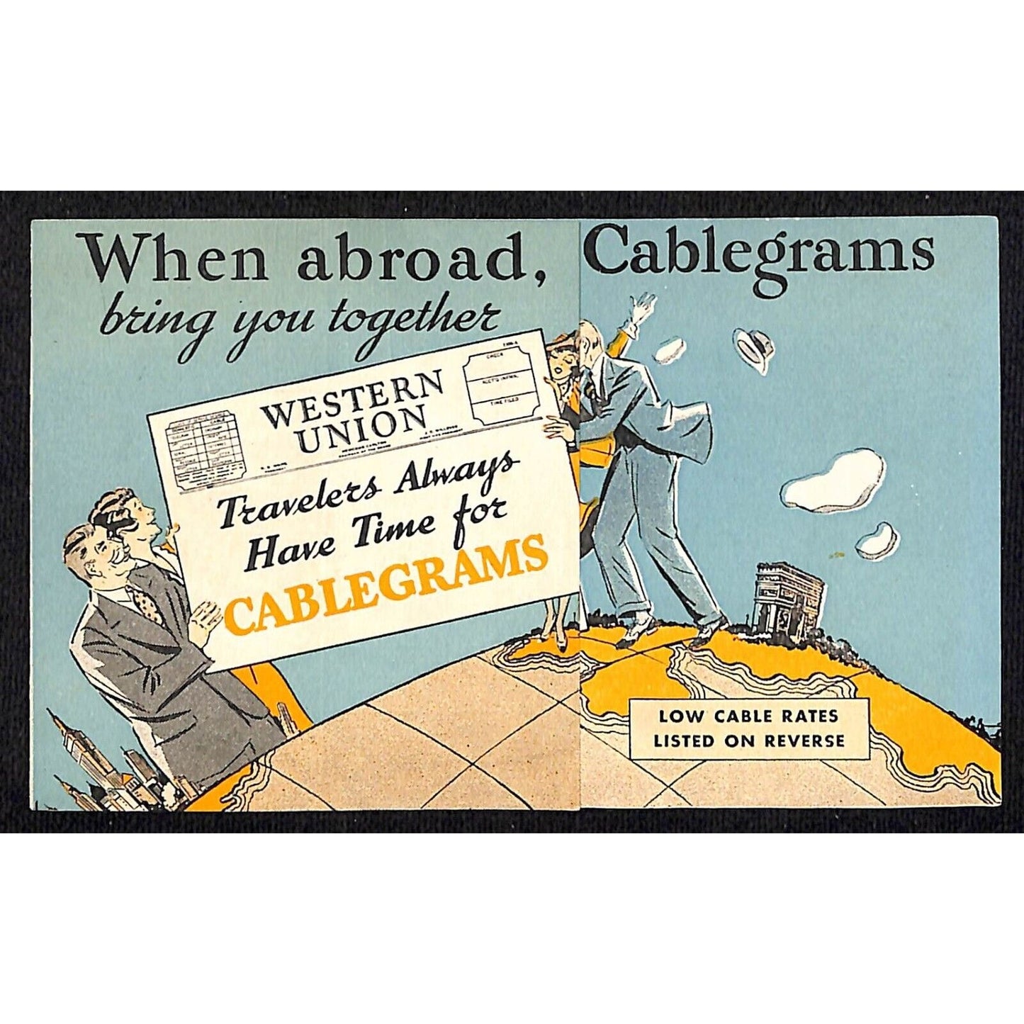 Western Union Cablegrams c1936 Adv. Folded Flyer w/ Prices Globe International