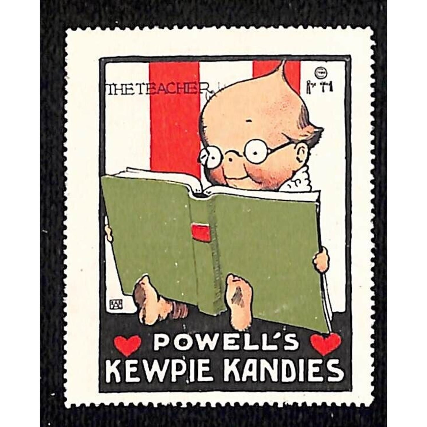 Powell's Kewpie Kandies "The Teacher" Poster / Cinderella Stamp (#4) c1915