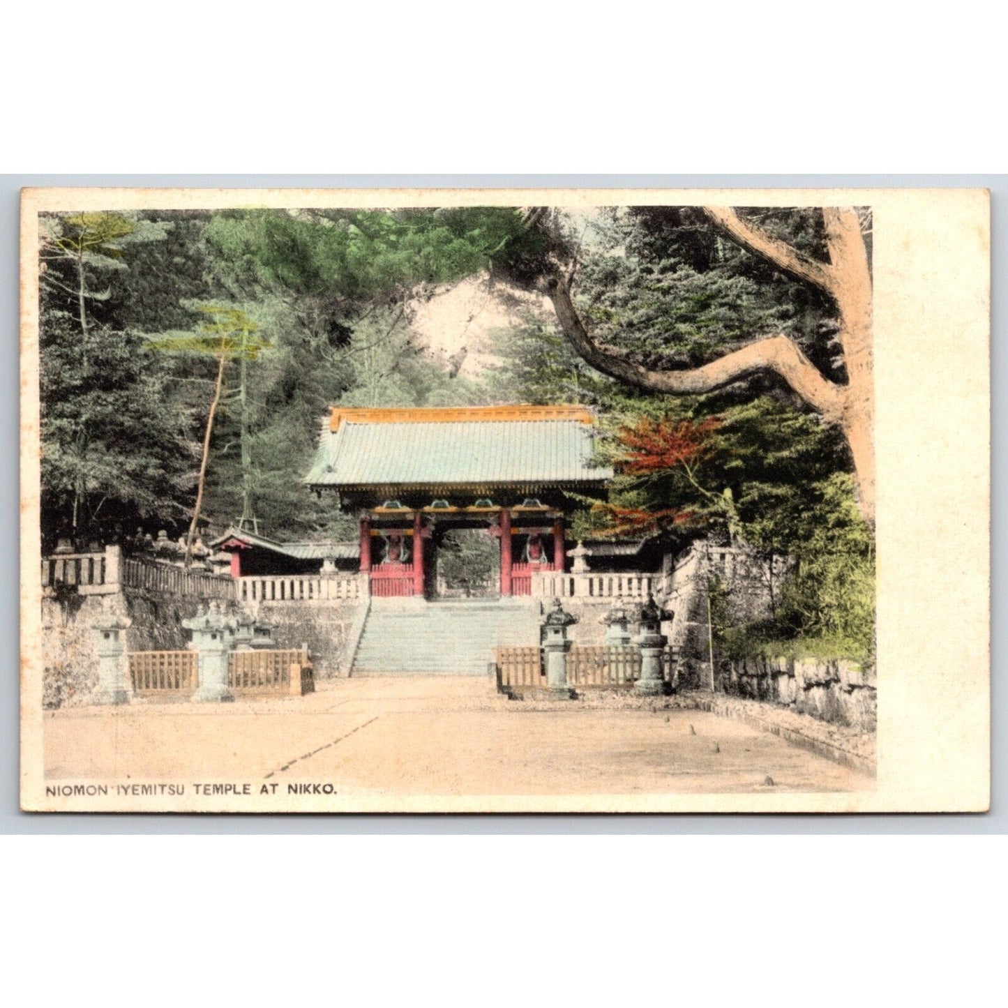 Niomon Iytmitsu Temple, Nikko Japanese Postcard Tinted c1901-07 VGC