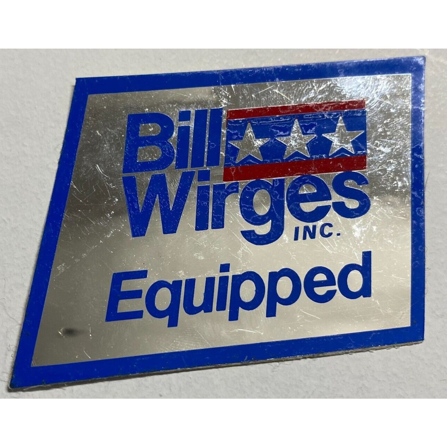 "Bill Wirges Equipped" (Kawasaki) Original Sticker Red, Blue & Mylar c1976 (#1)