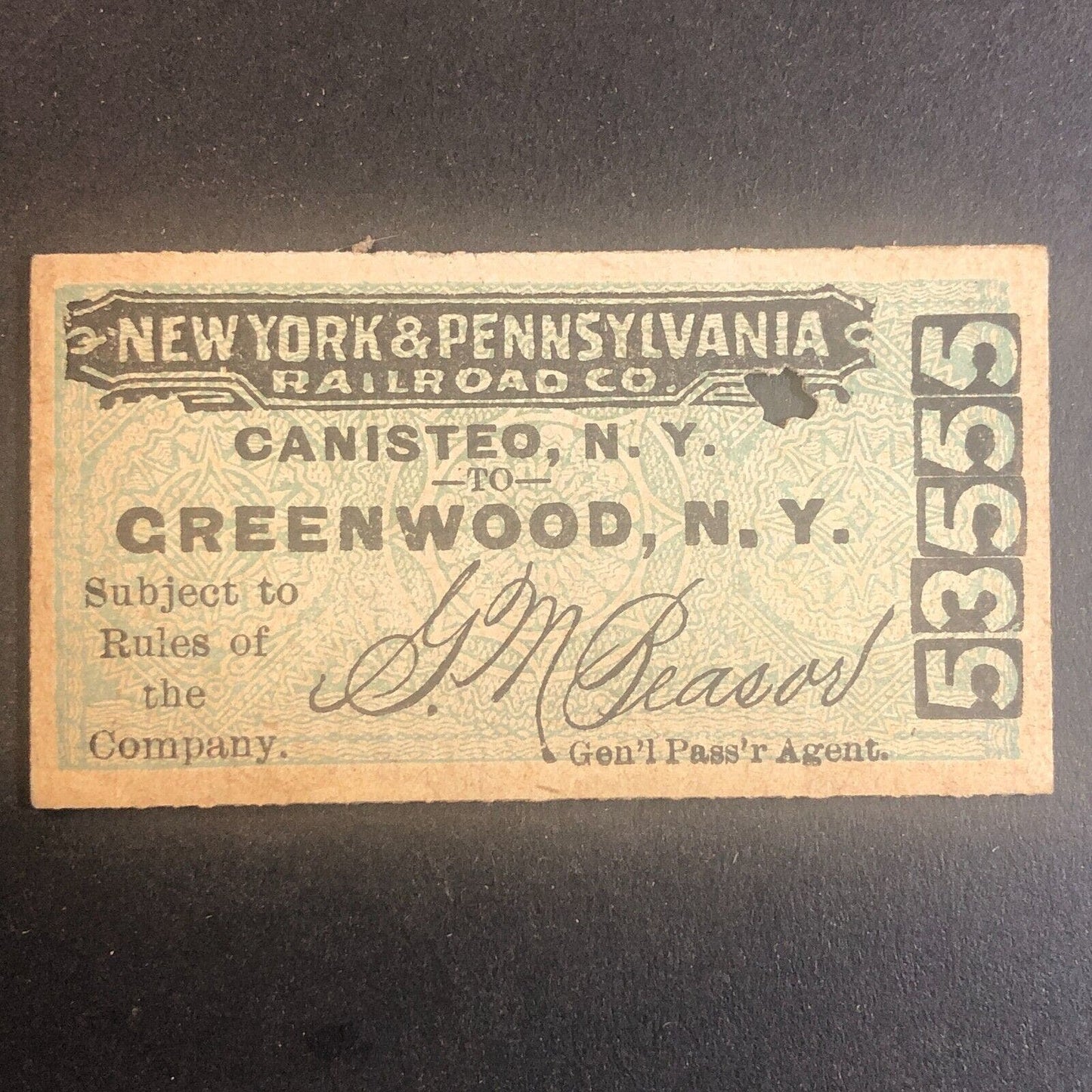 New York & Pennsylvania Railroad July 16 1917 Greenwood, NY Ticket #53555