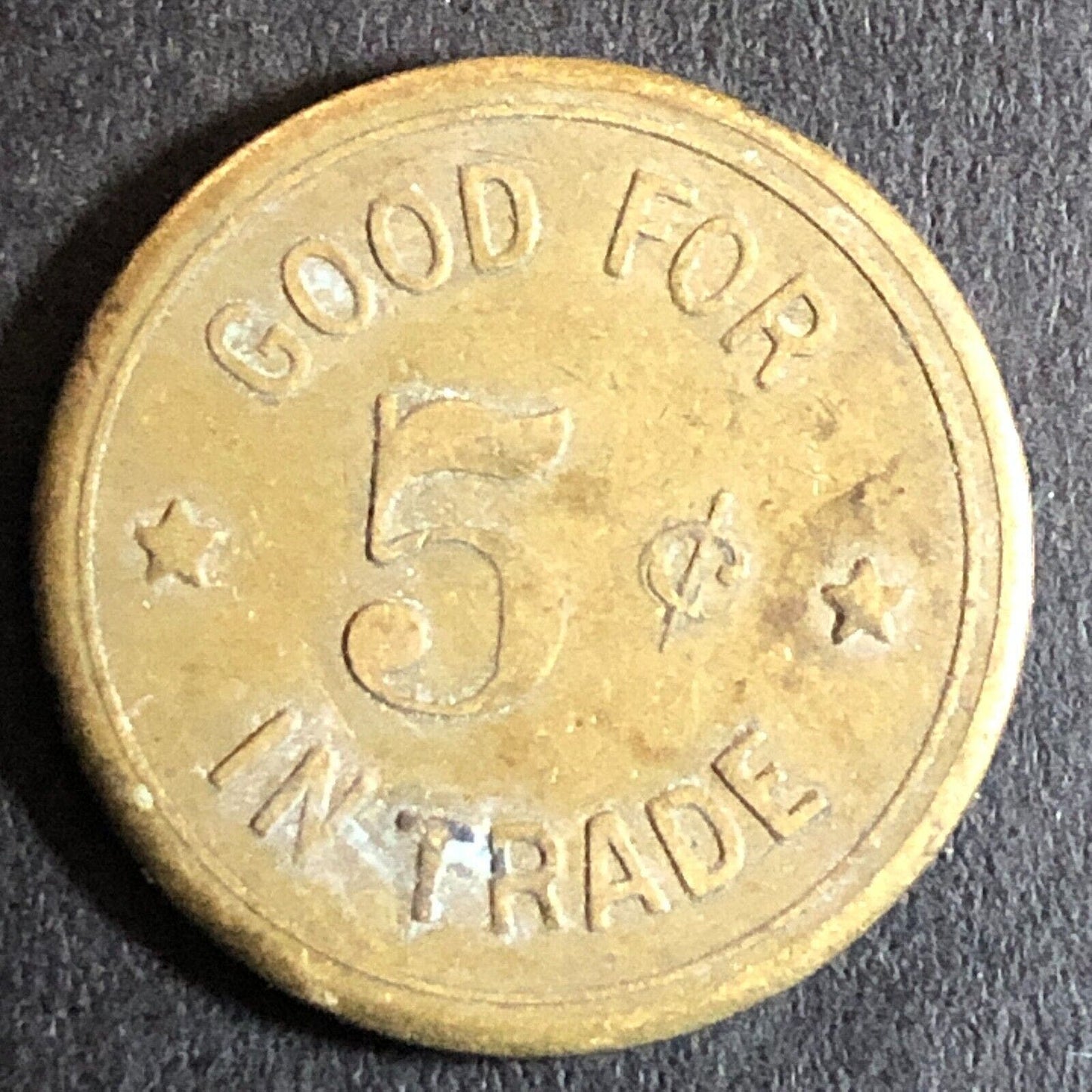 G/F 5c C.S.D. Charles Dunlap Cigars c1920's Brass Trade Token 21mm Woodland CA