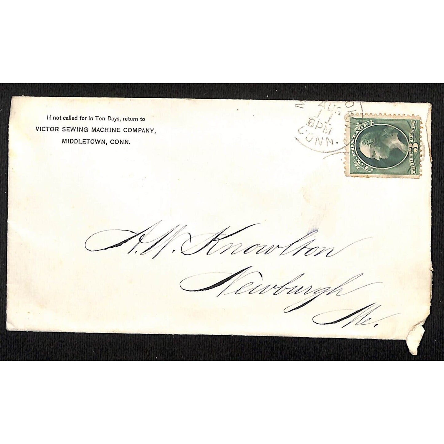 Middletown, CT Victor Sewing Machine Company c1883* Advertising Cover Envelope