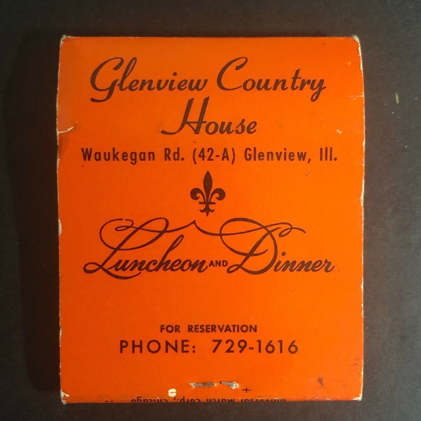 Glenview Country House Restaurant Lounge Illinois c1960's-70's Full Matchbook
