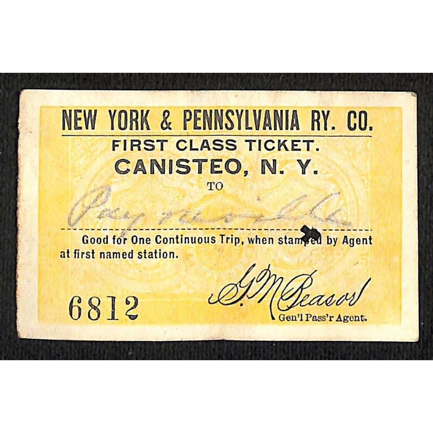 New York & Pennsylvania Railroad RY July 24 1917 Paynesville Ticket #6812