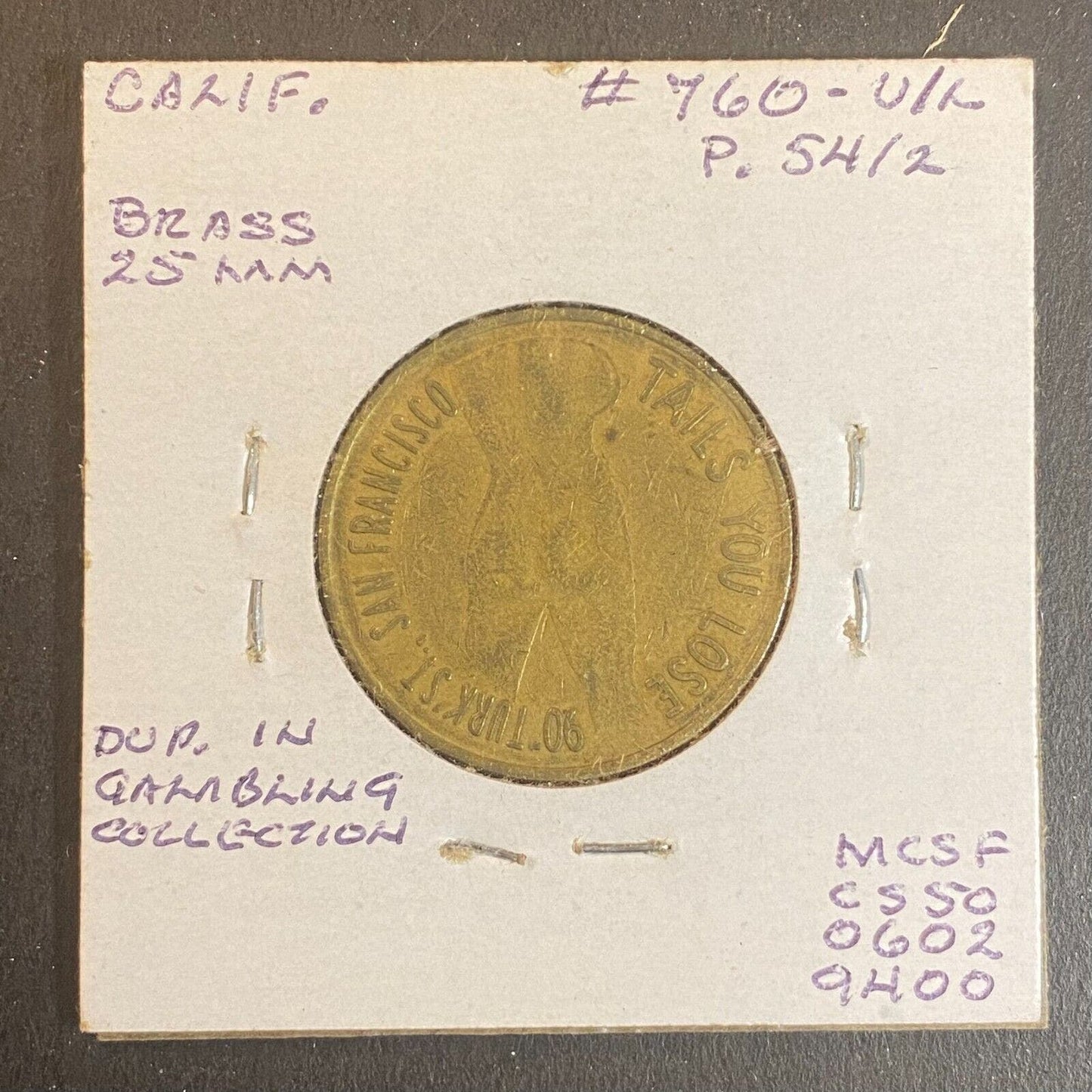 Fantasy in Flesh San Francisco Peep Show Token Brass c1983 25mm Heads / Tails