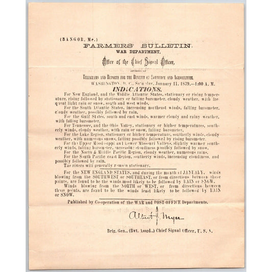 Bangor, ME Chief Signal Office, War Department Farmers' Bulletin Jan. 11, 1879