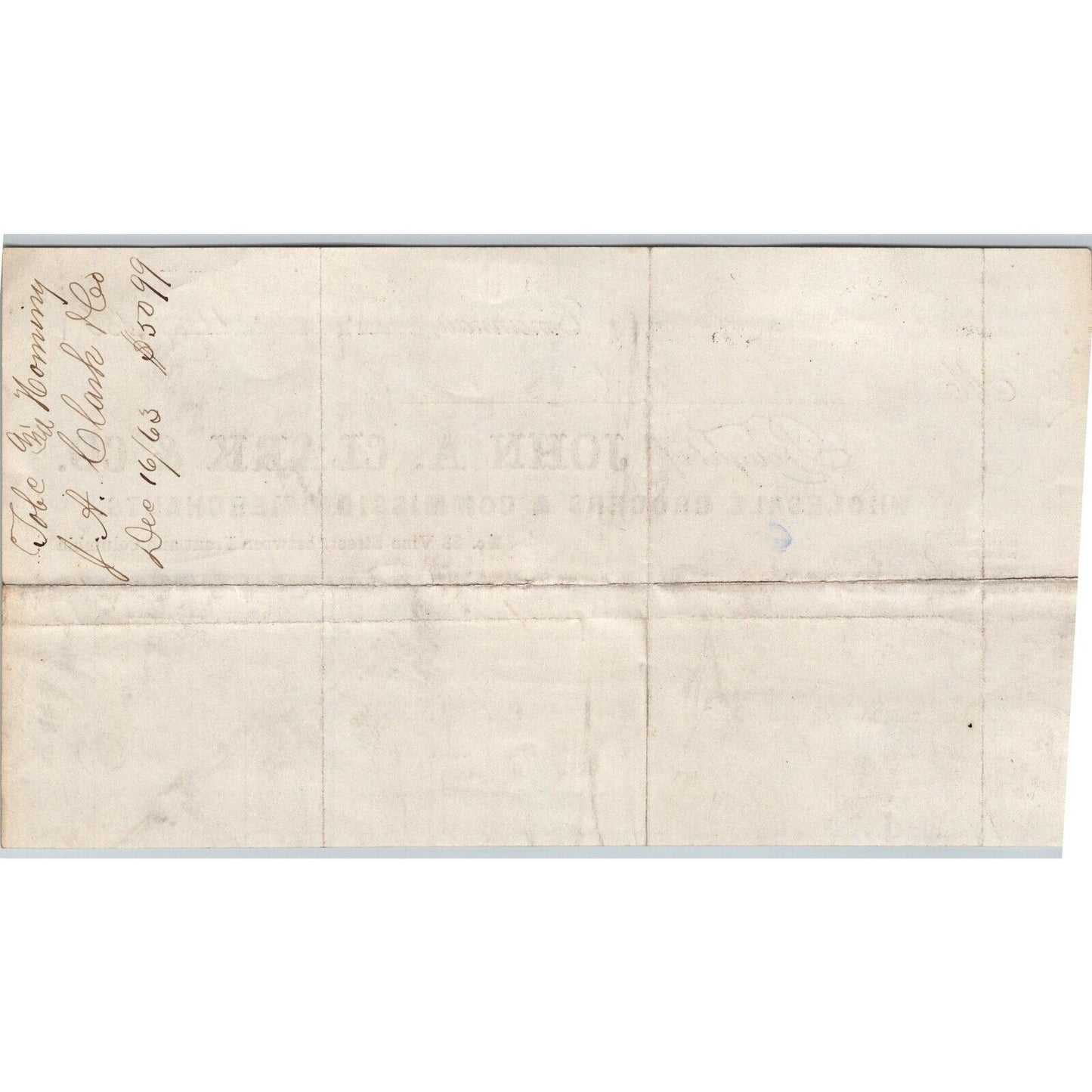 John A. Clark & Co. Grocer Cincinnati 1863 Billhead VGC Scarce