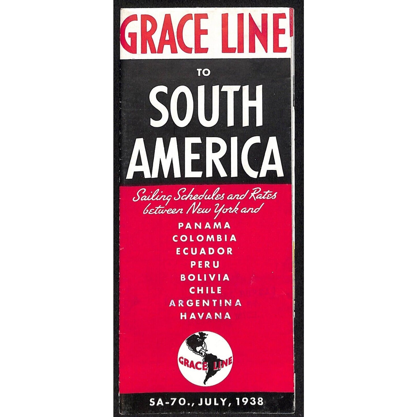 Grace Line to South America 1938 16" x 28" Ocean Liner Brochure VGC
