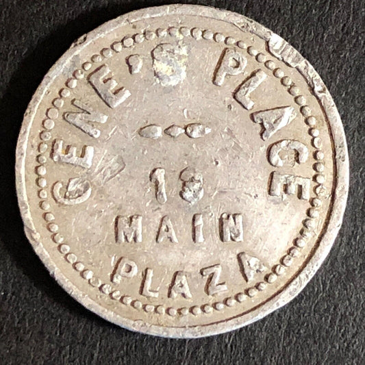 Gene's Place 13 Main Plaza (New Braunfels, TX ?) Alum. G/F 5c Trade Token 20mm